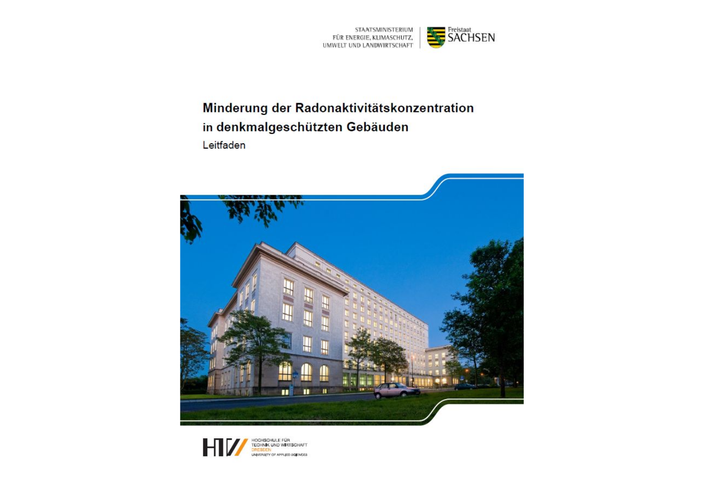 Cover des Leitfadens zu Radonschutz in denkmalsgeschützten Gebäuden